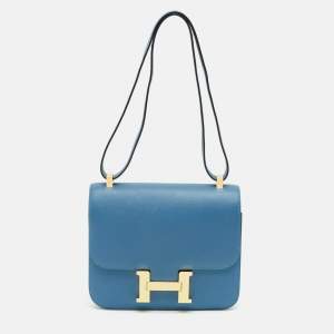 Pre Owned Hermès Blue Jean Epsom Leather Gold Finish Constance 24 Bag
