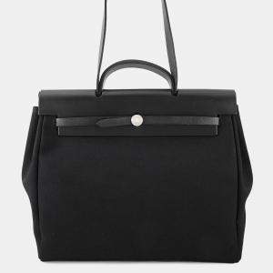 Pre Owned Hermes Herbag Black Toile Officier Leather