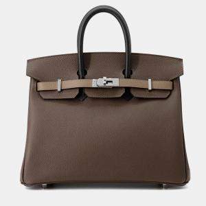 Pre Owned Hermes Birkin Tricolor Etoupe Epsom Tote 25