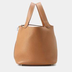Pre Owned Hermes Picotin Lock 22 Gold Taurillon Clemence Tote