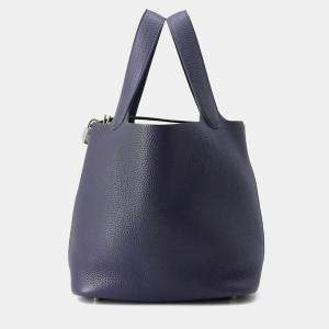 Pre Owned Hermes Picotin Lock Blue Nuit Taurillon Clemence Size MM