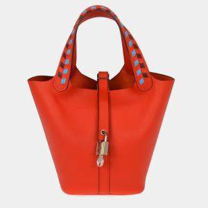 Pre Owned Hermes Red Epsom Picotin Lock 18 PM Tressage de Cuir Handbag