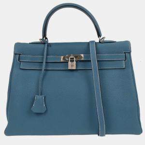 Pre Owned Hermes Blue Jean Togo Kelly 35 Retourne 2way Handbag