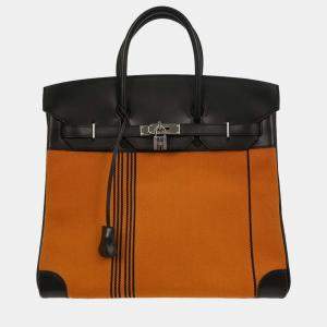 Pre Owned Hermes Black Orange Box Calf Potamos Haut a Courroies 36 Handbag