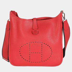 Pre Owned Hermes Rouge Casaque Clemence Evelyne PM PHW