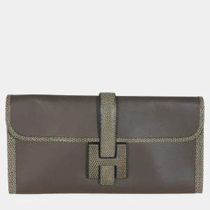 Pre Owned Hermes Touch 29  Etain Ombre Swift Lizard Jige Clutch