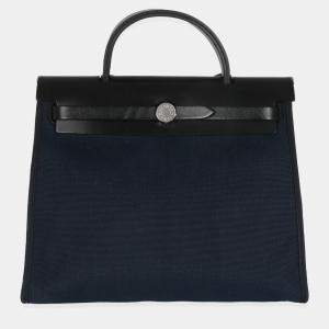 Pre Owned Hermes Bleu Marine Bleu Saphir Military Toile Vache Hunter Herbag Zip 31 PM PHW