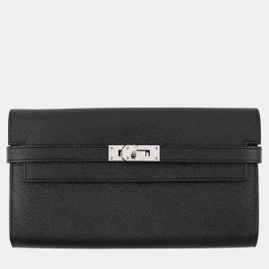 Pre Owned Hermes Kelly Long Black Epson Wallet 