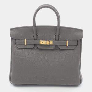 Pre Owned Hermes Birkin 25 Gray Togo Leather Tote Bag