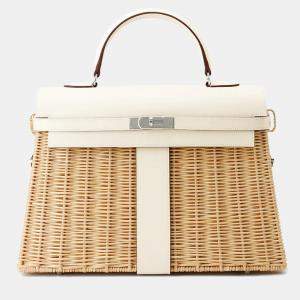 Pre Owned Hermes Kelly Picnic Nata/Natural Swift Leather Willow Size 35