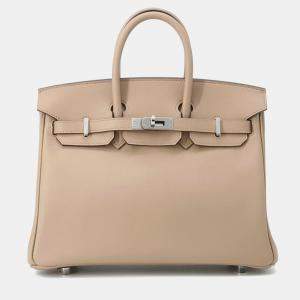 Pre Owned Hermes Birkin Beige Marfa/Gris Pale Swift Leather Size 25