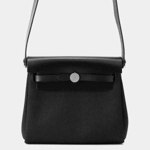 Pre Owned Hermes Herbag Zip Black Toile Military Vache Hunter Leather Mini