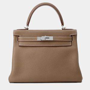 Pre Owned Hermes Kelly Retourne Etoupe Togo Leather Size 28