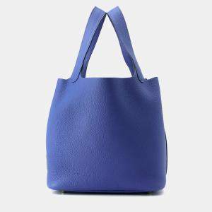 Pre Owned Hermes Picotin Lock 22  Blue Royal Taurillon Maurice Bag
