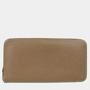 Pre Owned Hermes Etoupe Gray Epsom Azap Zip-Around Long Wallet