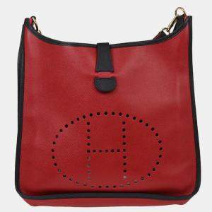 Pre Owned Hermes Evelyne 1 PM Rouge Vif Courchevel  Shoulder Bag
