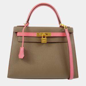 Pre Owned Hermes Gray/Pink Epsom Kelly 28 Sellier 2way Handbag