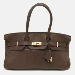 Pre Owned Hermès Chocolat Taurillon Clemence Leather Gold Finish Shoulder Birkin JPG 42 Bag