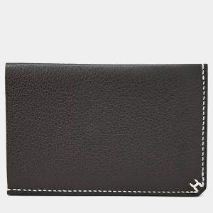 Pre Owned Hermes Black Leather H Sellier Card Holder