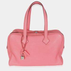 Pre Owned Hermes Victoria II 35 Rose Azalee Clemence PHW Handbag