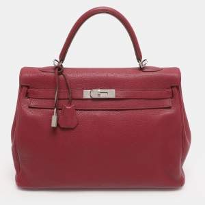 Pre Owned Hermes Tosca Taurillon Clemence Leather Palladium Finish Kelly Retourne 35 Bag