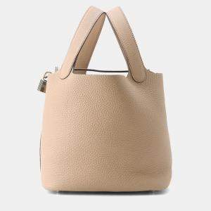 Pre Owned Hermes Picotin Lock 18 Beige Marfa Taurillon Clemence Bag