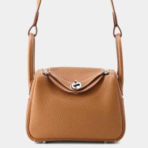 Pre Owned Hermes Lindy Size Mini Gold Taurillon Clemence Bag 