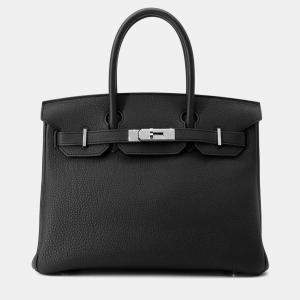 Pre Owned Hermes Birkin Size 30 Black Togo Leather Bag