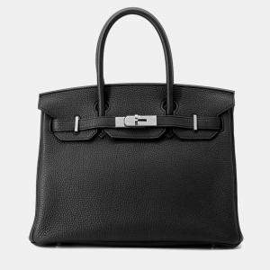 Pre Owned Hermes Birkin Size 30 Black Togo Leather Bag 