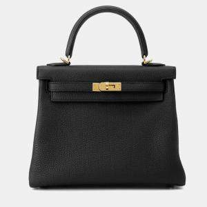 Pre Owned Hermes Kelly Retourne Black Togo Leather Size 25
