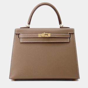 Pre Owned Hermes Kelly Sellier  Size 25 Verso Etoupe/Bamboo Vomadam Bag