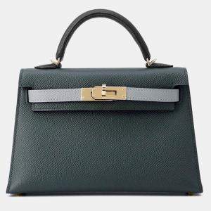Pre Owned Hermes Mini Kelly 2 Tricolor Vert Mangrove/Green Pantan/Black Epsom