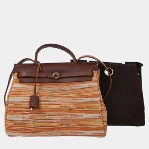 Pre Owned Hermes Havane Vibrato Toile Officier Herbag PM 2 in 1 2way Handbag