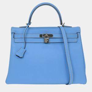 Pre Owned Hermes Blue Aztec Epsom Kelly 35 Retourne 2way Handbag