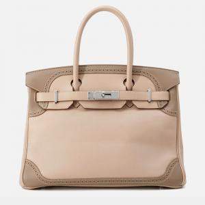 Pre Owned Hermes Birkin Ghillies Argile/Etoupe Swift Leather Size 30