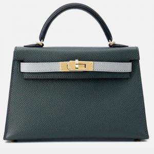 Pre Owned Hermes Mini Kelly 2 Tricolor Vert Mangrove/Black/Green Pantan Epsom