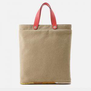 Pre Owned Hermes Petit H Tote Bag Natural/Rose Azalee Toile H Taurillon Clemence