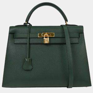 Pre Owned Hermes Kelly 32 Sellier Vert Ardennes Handbag