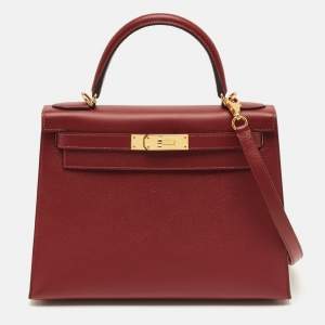 Pre Owned Hermes Rouge Grenat Epsom Leather Gold Finish Kelly Sellier 28 Bag