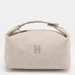 Pre Owned Hermes Beige Canvas Large Bride-a-Brac Case Pouch
