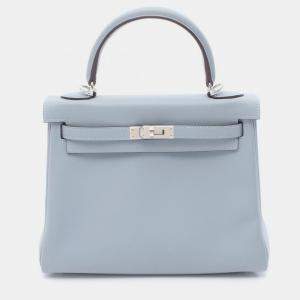 Pre Owned Hermes Kelly 25 Blue Tone Swift Leather Tote Bag