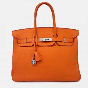 Pre Owned Hermes Orange Leather Birkin 35