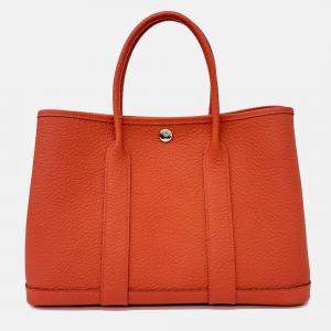 Pre Owned Hermes Orange Leather Garden Party 30