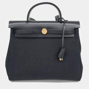Pre Owned Hermes Black Canvas and Leather New Zip Herbag Small