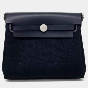 Pre Owned Hermes Navy Blue Fabric Herbag 20