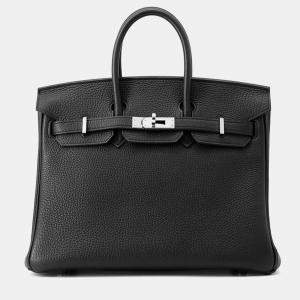 Pre Owned Hermes Birkin Size 25 Black Togo Leather Bag 