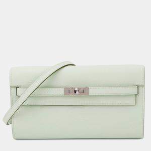 Pre Owned Hermes Kelly Long To Go Vert Peppermint Epsom Wallet 