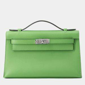 Pre Owned Hermes Pochette Kelly Vert Yucca Swift Leather