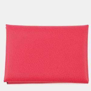 Pre Owned Hermes Calvi Duo Rose Extreme Epsom Wallet