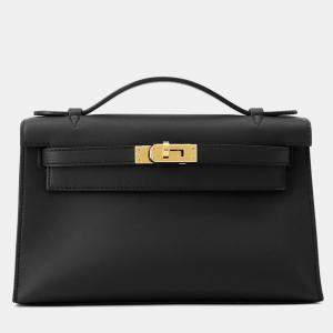 Pre Owned Hermes Pochette kelly Black Swift Leather Size K Ht 617 Cu